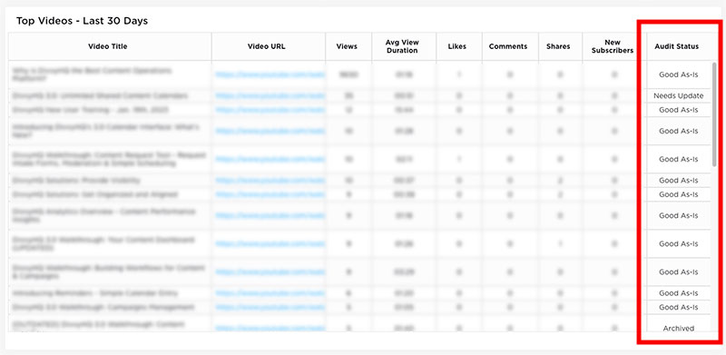 DivvyHQ Analytics - Top Videos Report with Audit Status