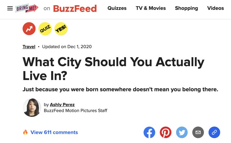 interactive content examples - Buzzfeed quiz