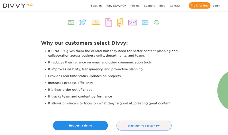 DivvyHQ’s landing page for Why Customers Select DivvyHQ